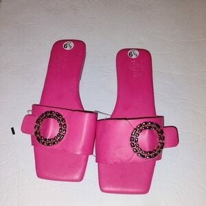NWOB Open Edit Sandals Size 6.5 Hot Pink Chic Chain Sandals  Sleek‎   Slides